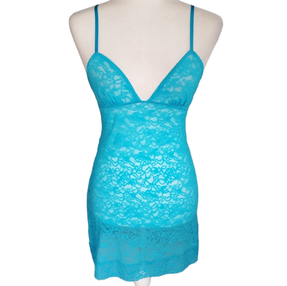 Victoria's Secret Aqua Blue Lace Slip Dress - medium